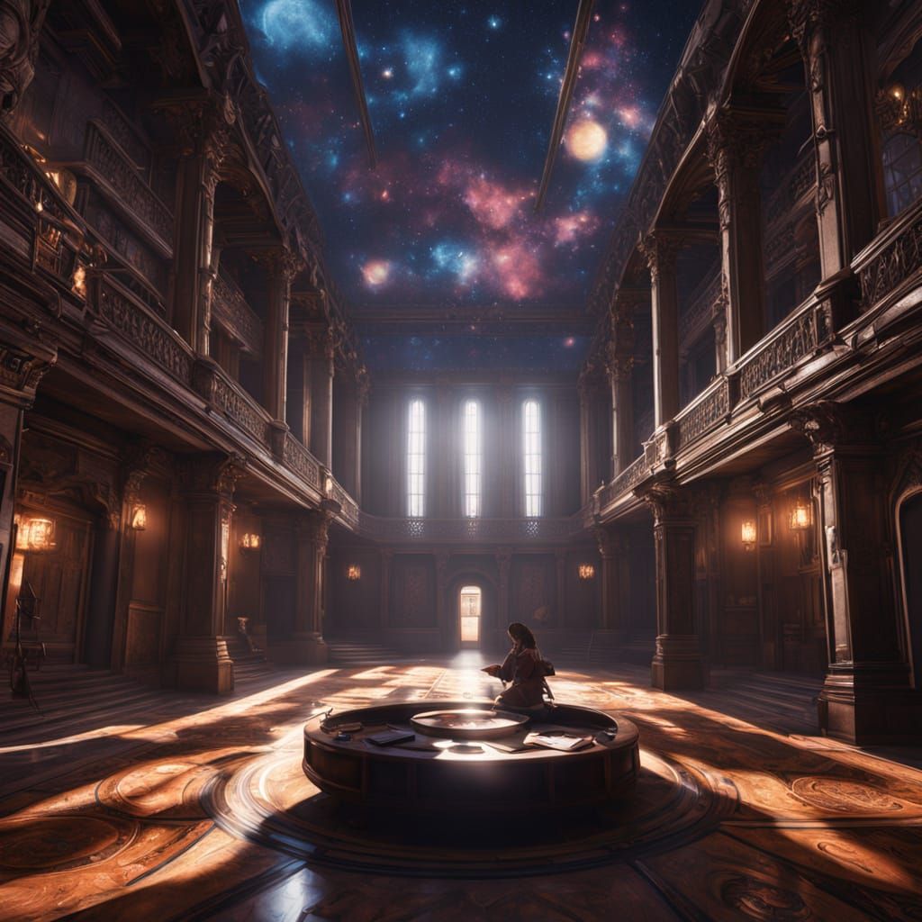 Cosmic Librarian in Art Nouveau Style