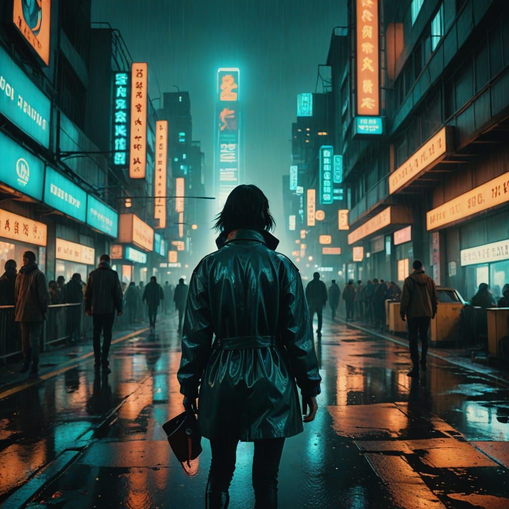 Moody Dystopian Cityscape in Neo-Noir Style