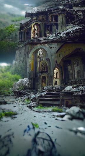 Detailed Matte Painting of Abandoned Monastery