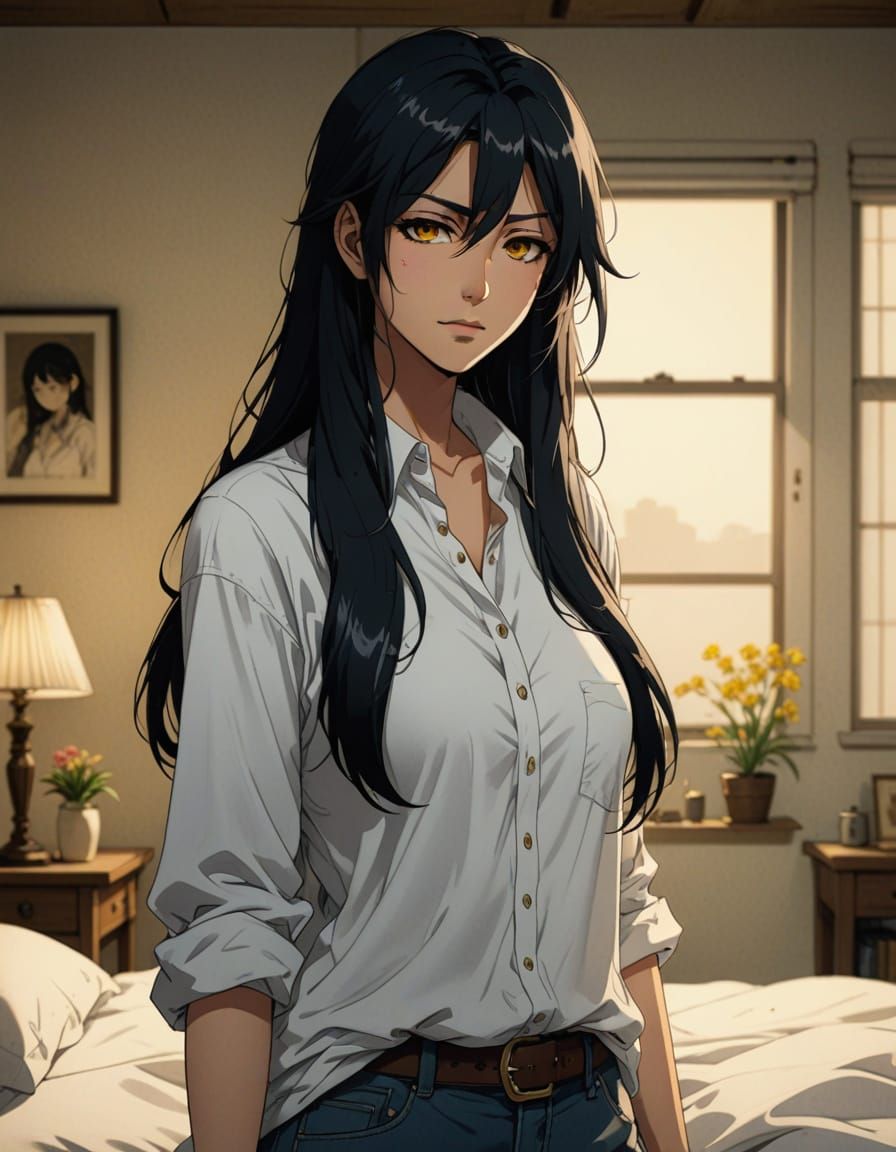 Anime Style Cowboy Portrait with Yellow Eyes