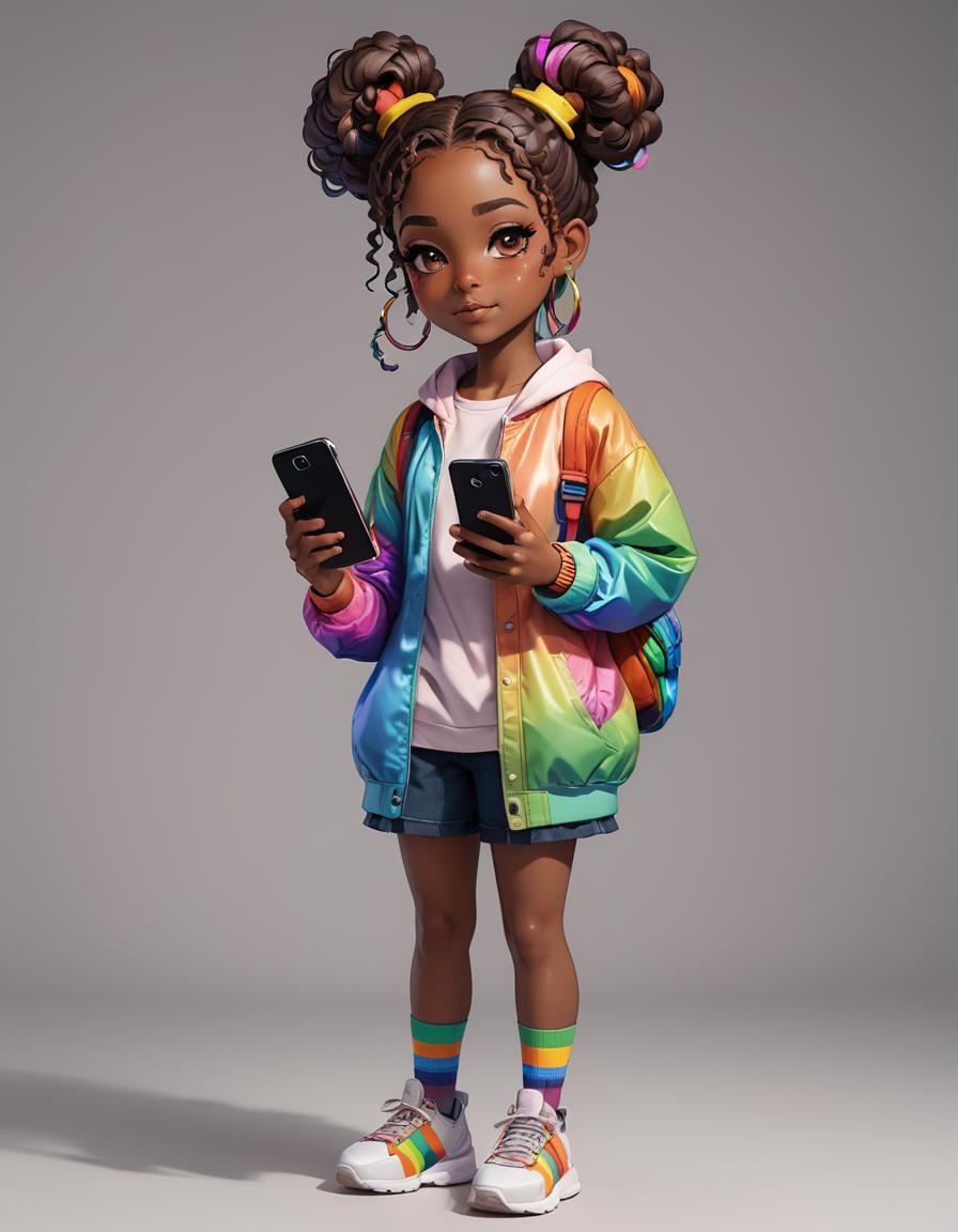 Anime Style Girl with Rainbow Outfit