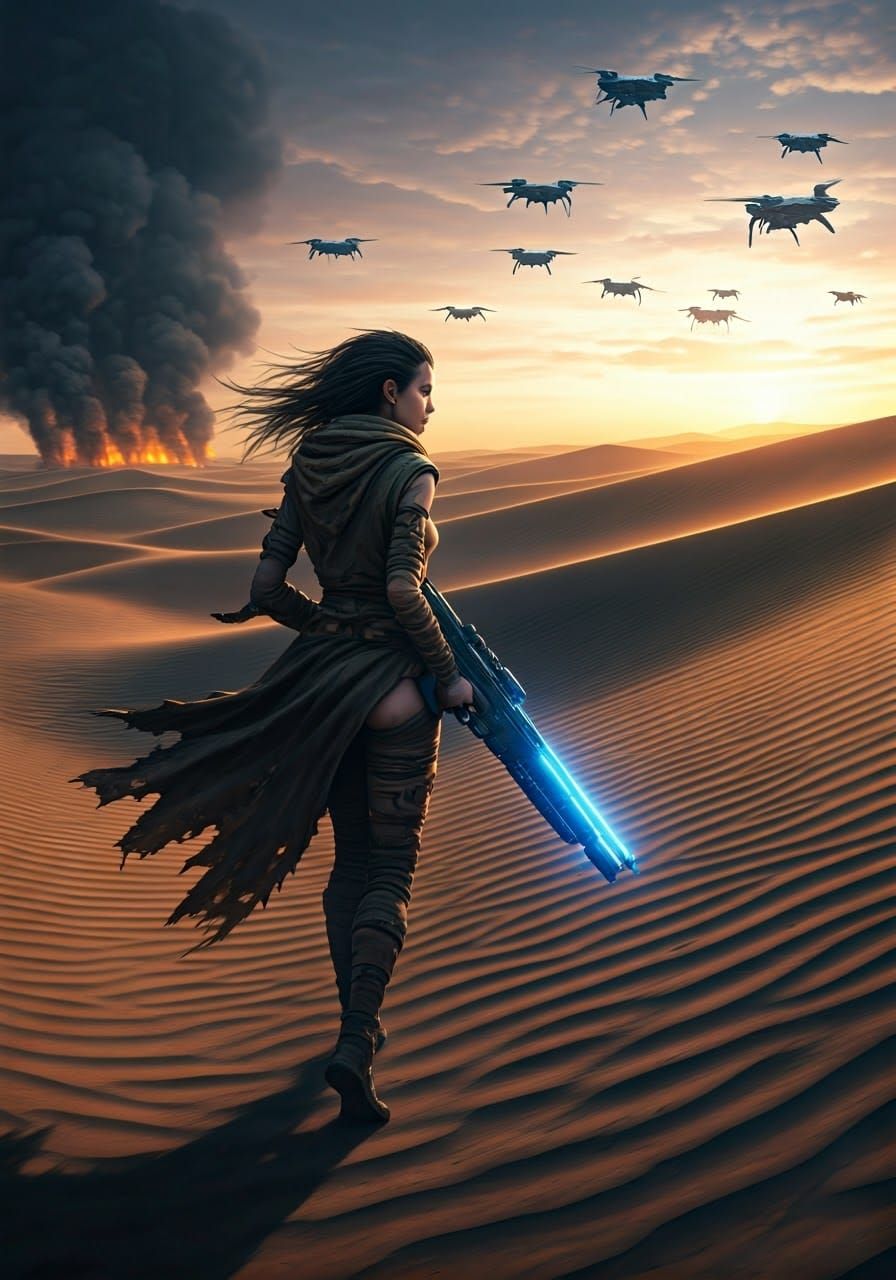 Wasteland Wanderer with Plasma Rifle in Cyberpunk Style