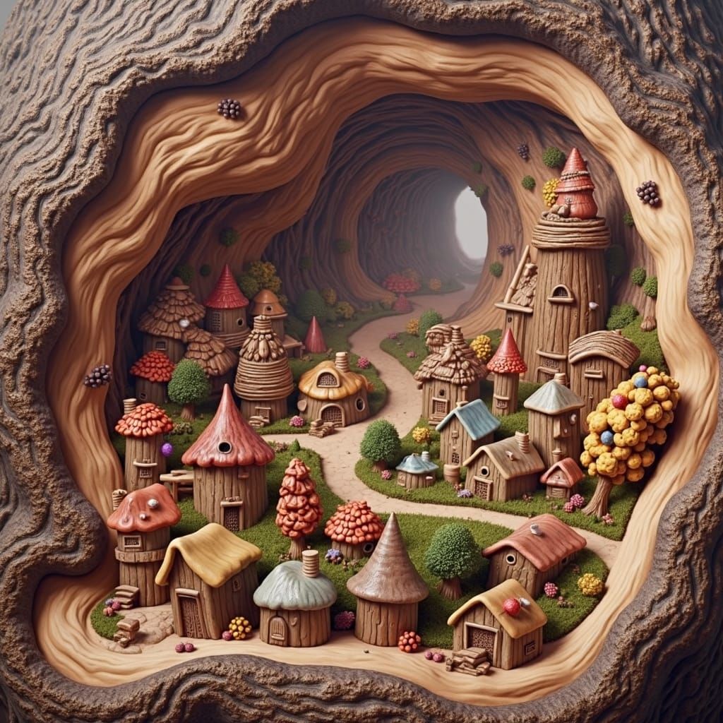 detailed The Village of the Gnomes live under the tree bark
...