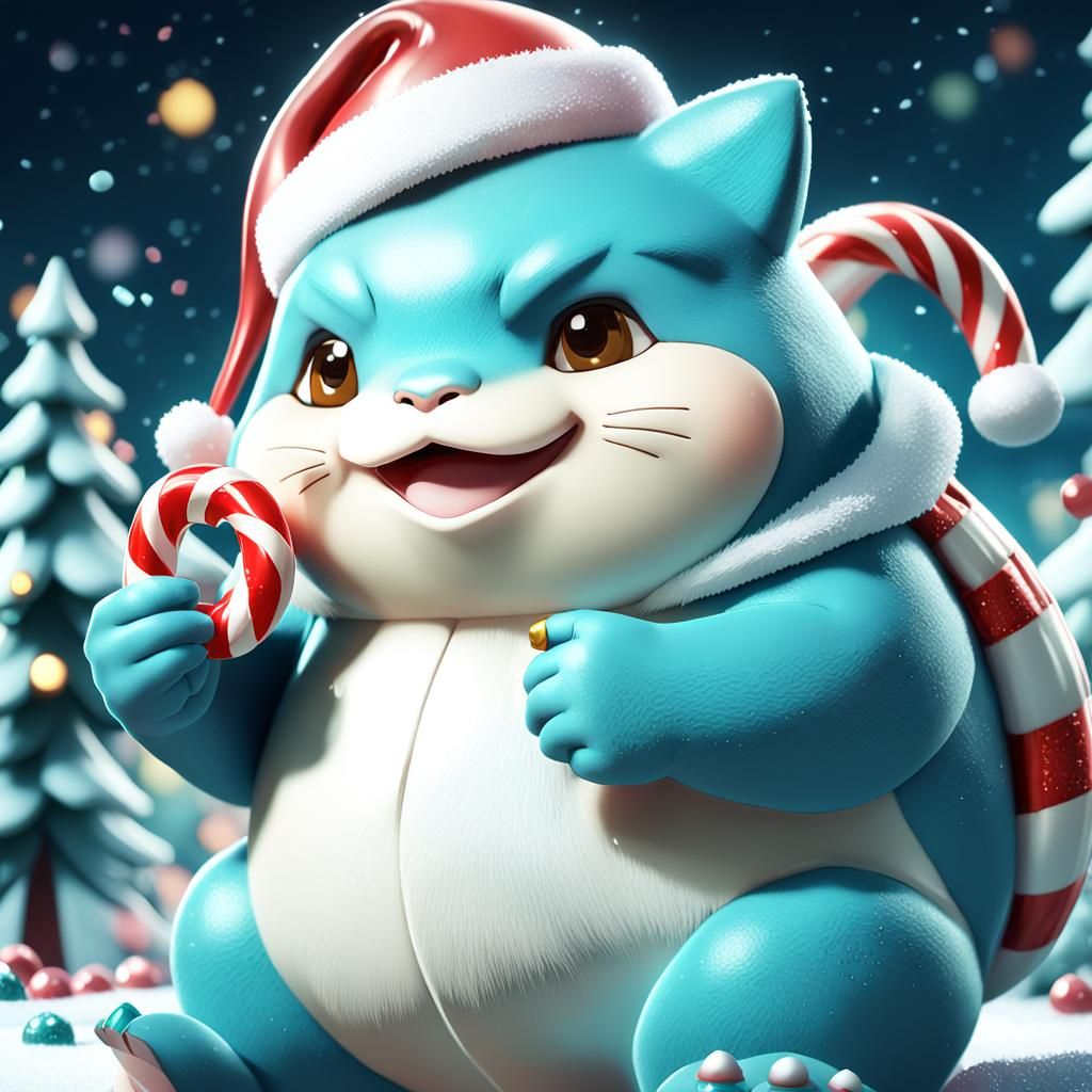 Snorlax with Candy Cane in 3D Anime Art