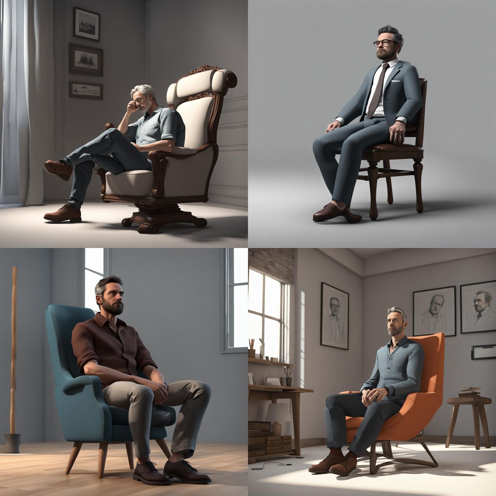 Man Sitting in Chair, Minimalist Line Art