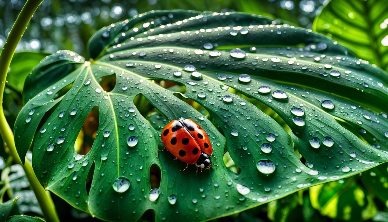 🍃🐞Ladybug on a monstera leaf🐞🍃