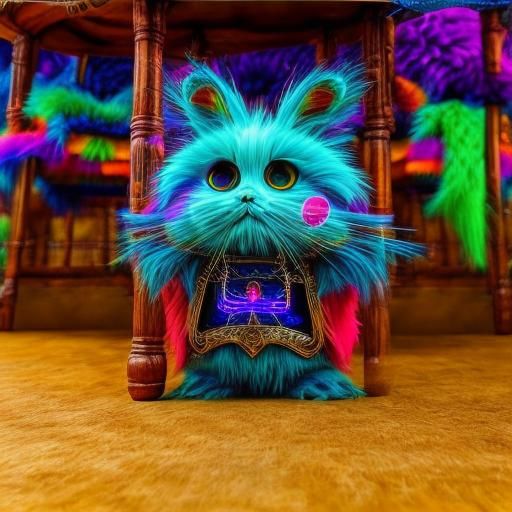 Cute Anime Creatures Play Under Table: Cosmic Illustration