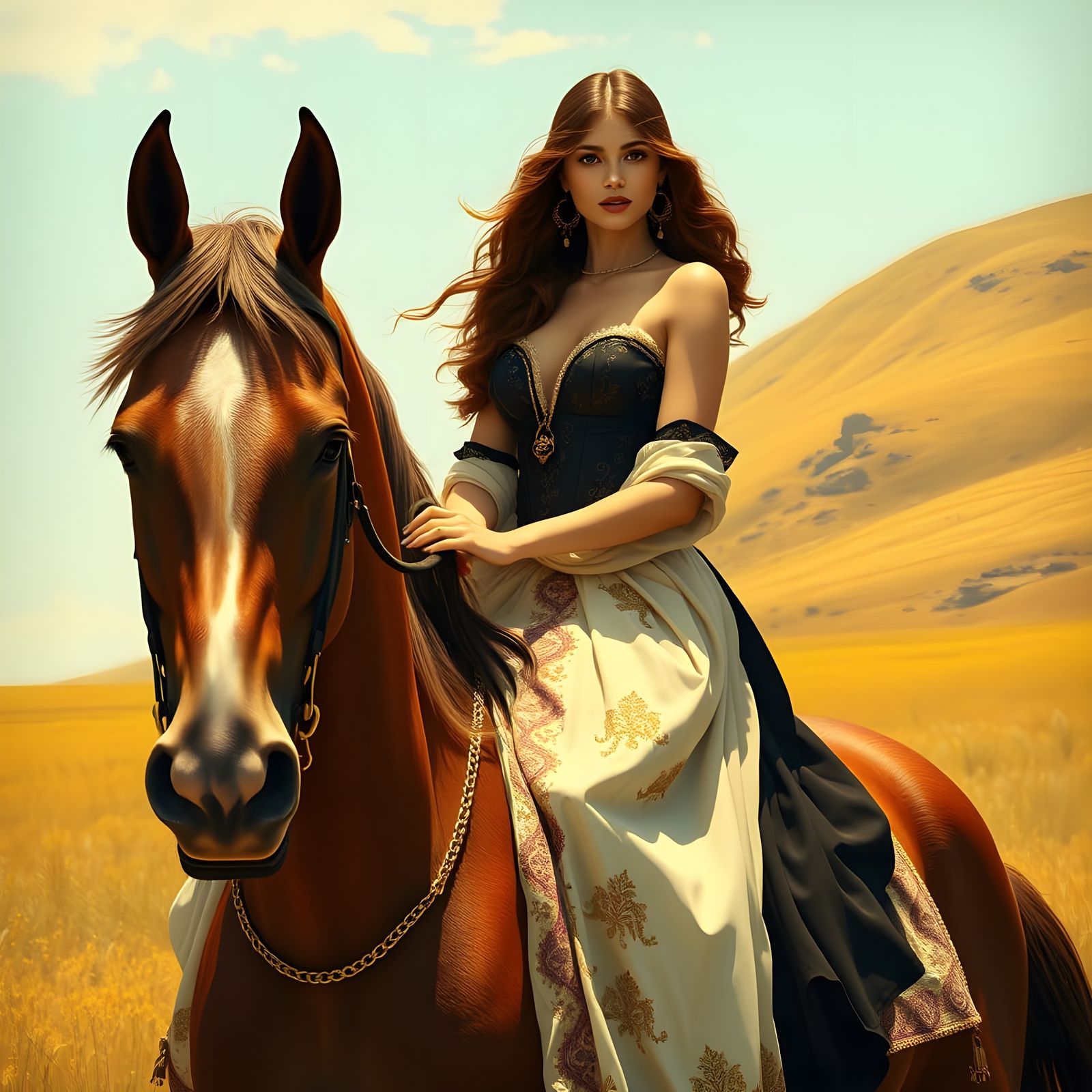 Elegant Woman Rides Horse with Confidence