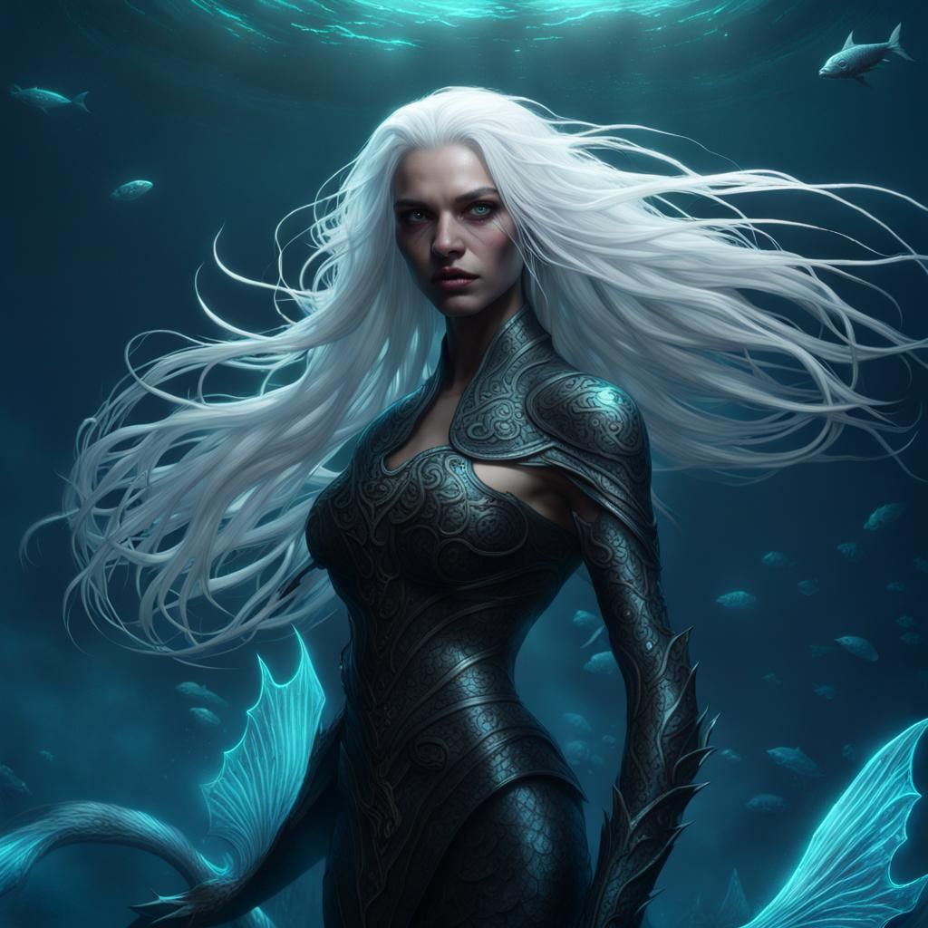 Evil Siren in Deep Ocean: Dark Fantasy Concept Art