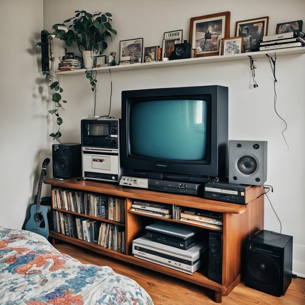 Retro 90s Bedroom Oasis with Vintage Tech
