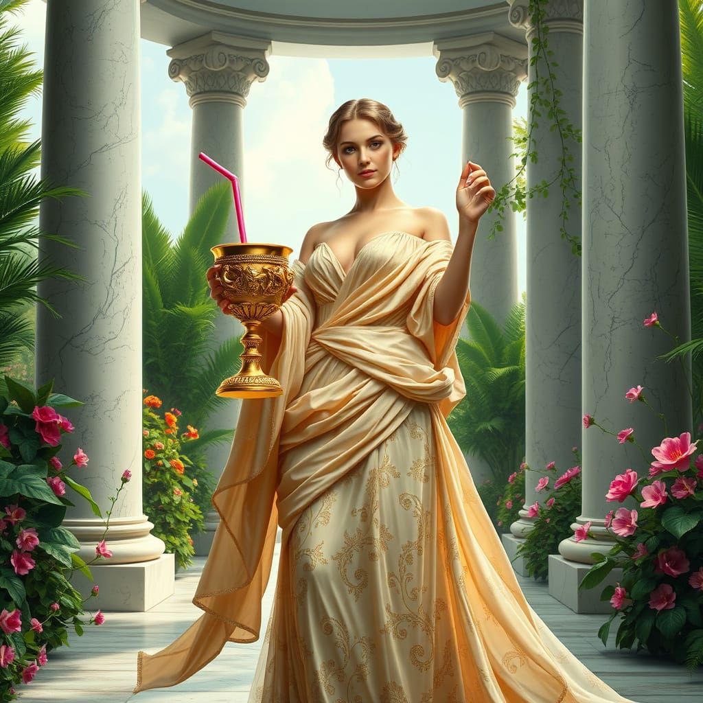 Goddess of the Golden Chalice in a Marble Temple