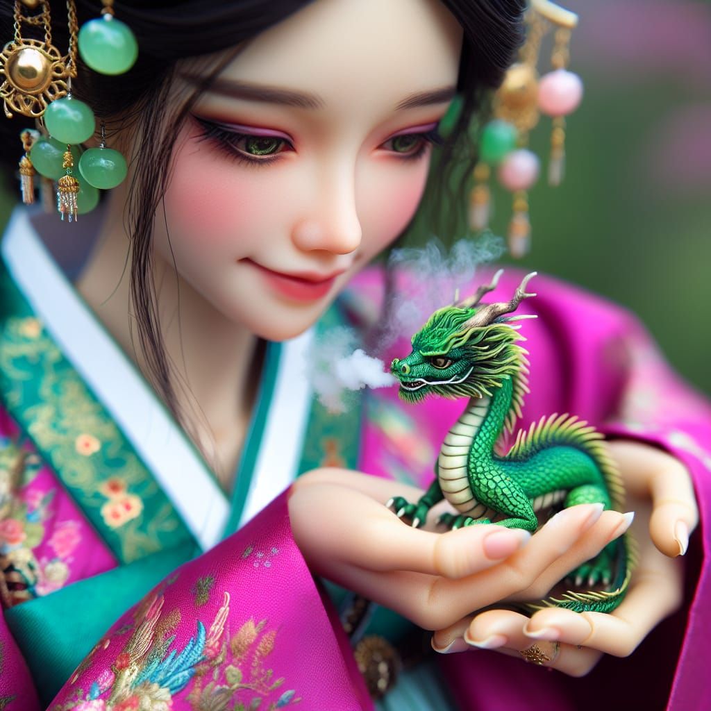 Miniature Dragon in Princess's Hands