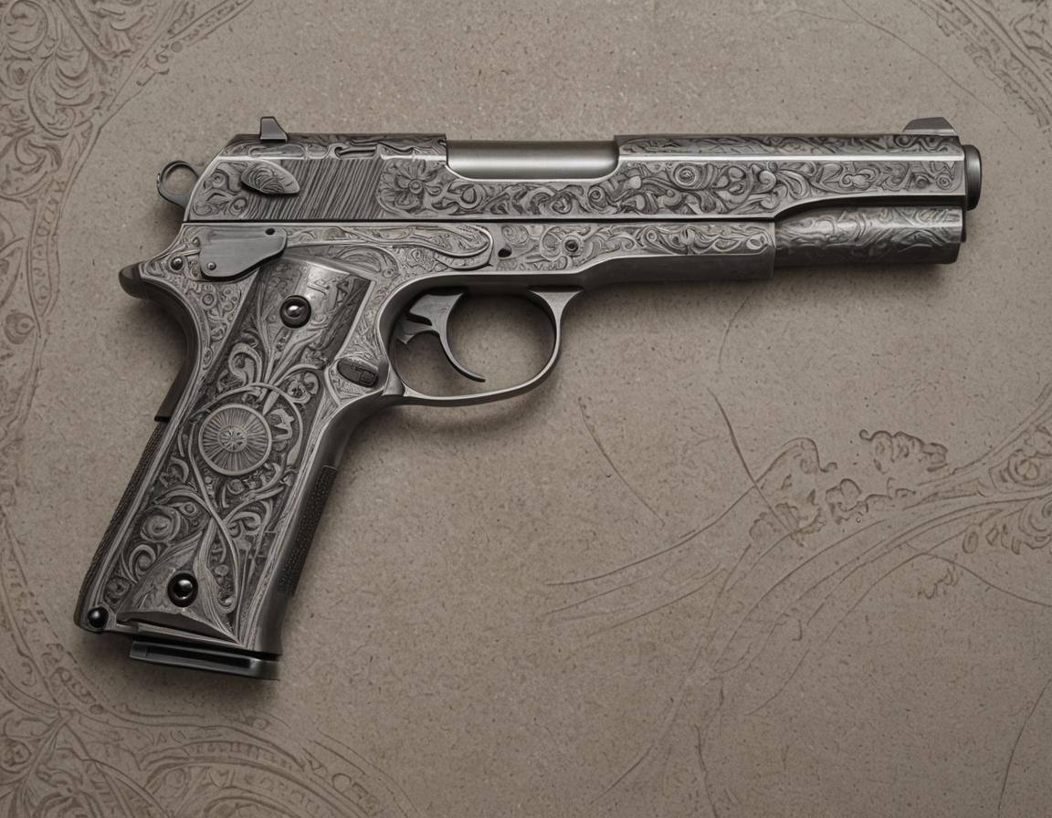 Engraved Handgun Profile View