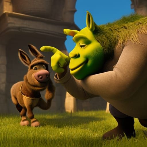 Shrek and Donkey in 3D Game Cinematic Style