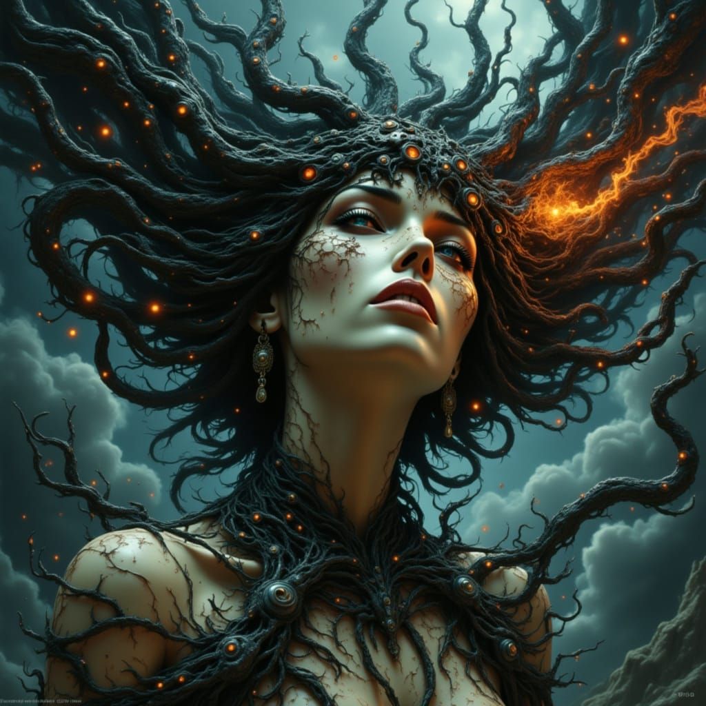 Surreal Dreamscape Unveils a Woman's Turmoil in Cyberpunk St...