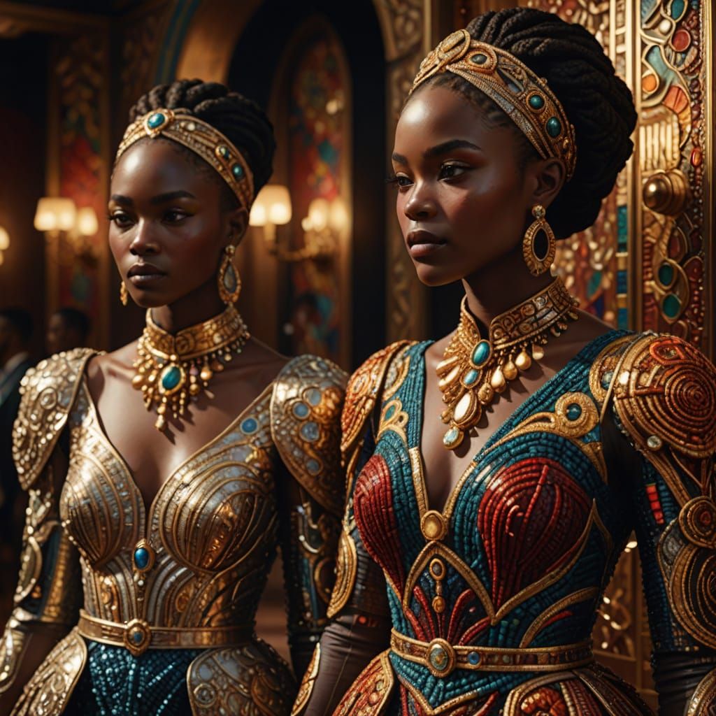 African Bead Ballgowns in Hyperrealistic Fashion Photography