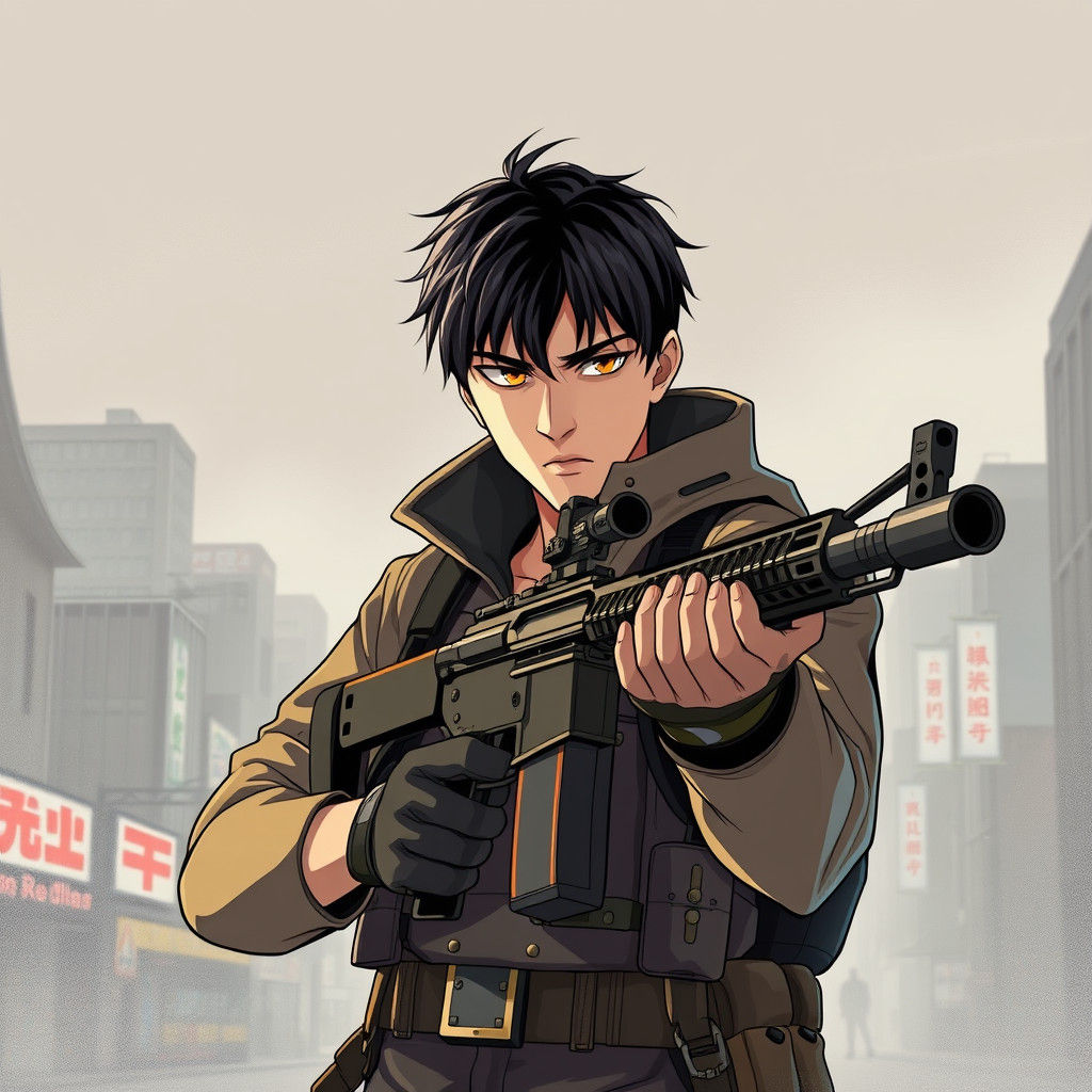Tactical Sharpshooter in Anime Key Visual Style