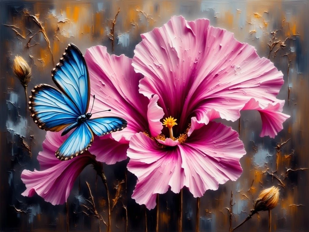 Epic Hyperrealistic Oil Painting of Pink Iris Flower with De...