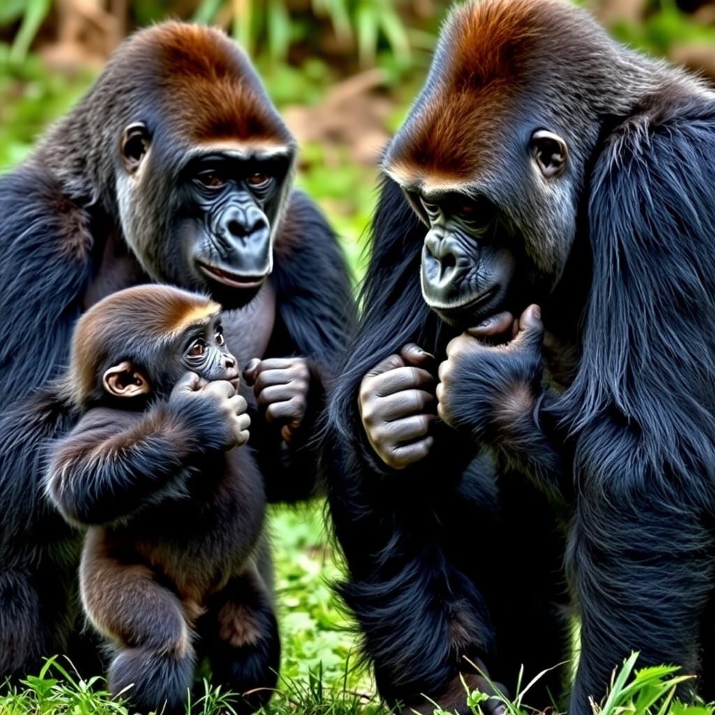 Gorilla Family Chest-Beating Display