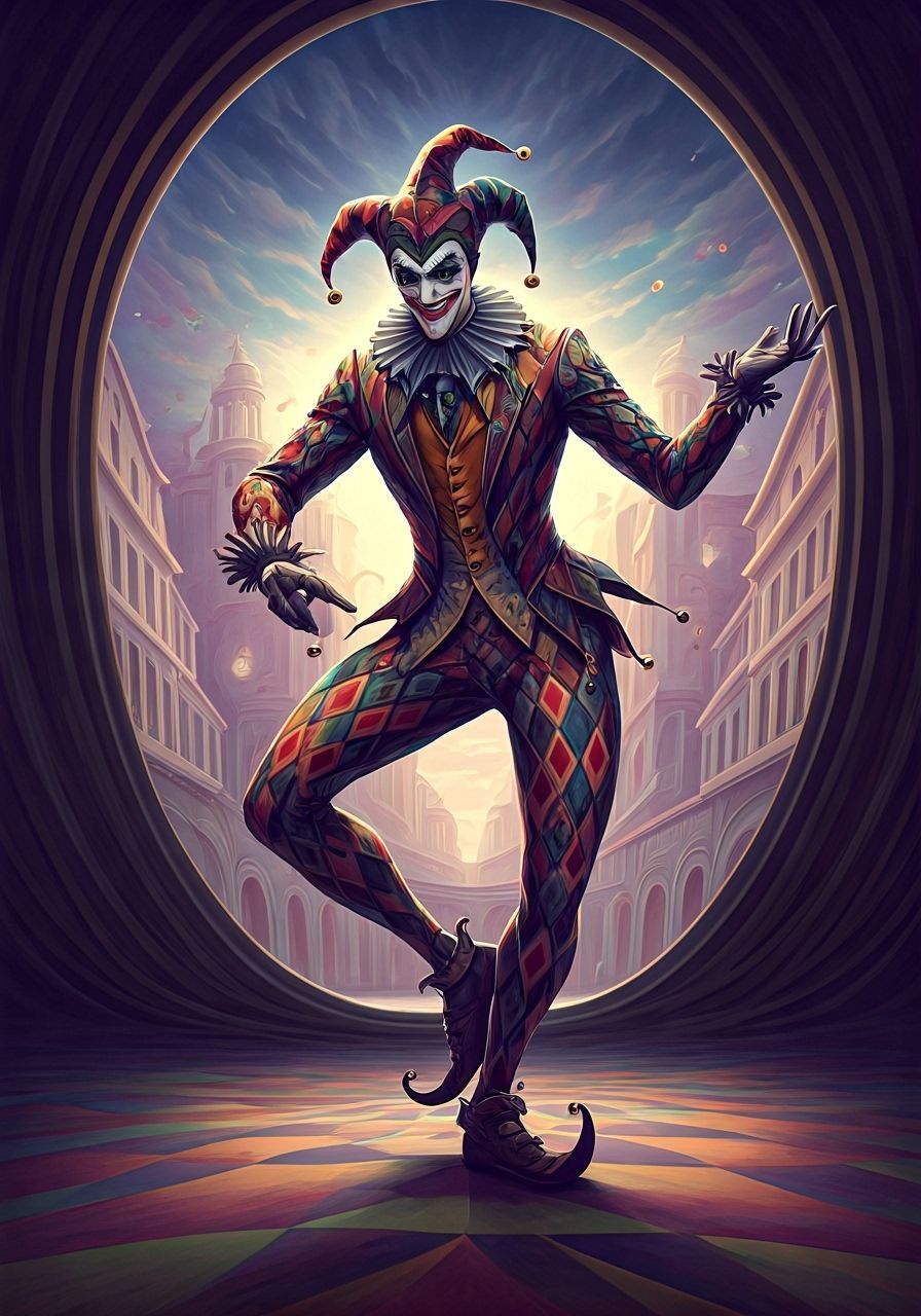 A mischievous Joker, depicted as a jester made entirely of s...