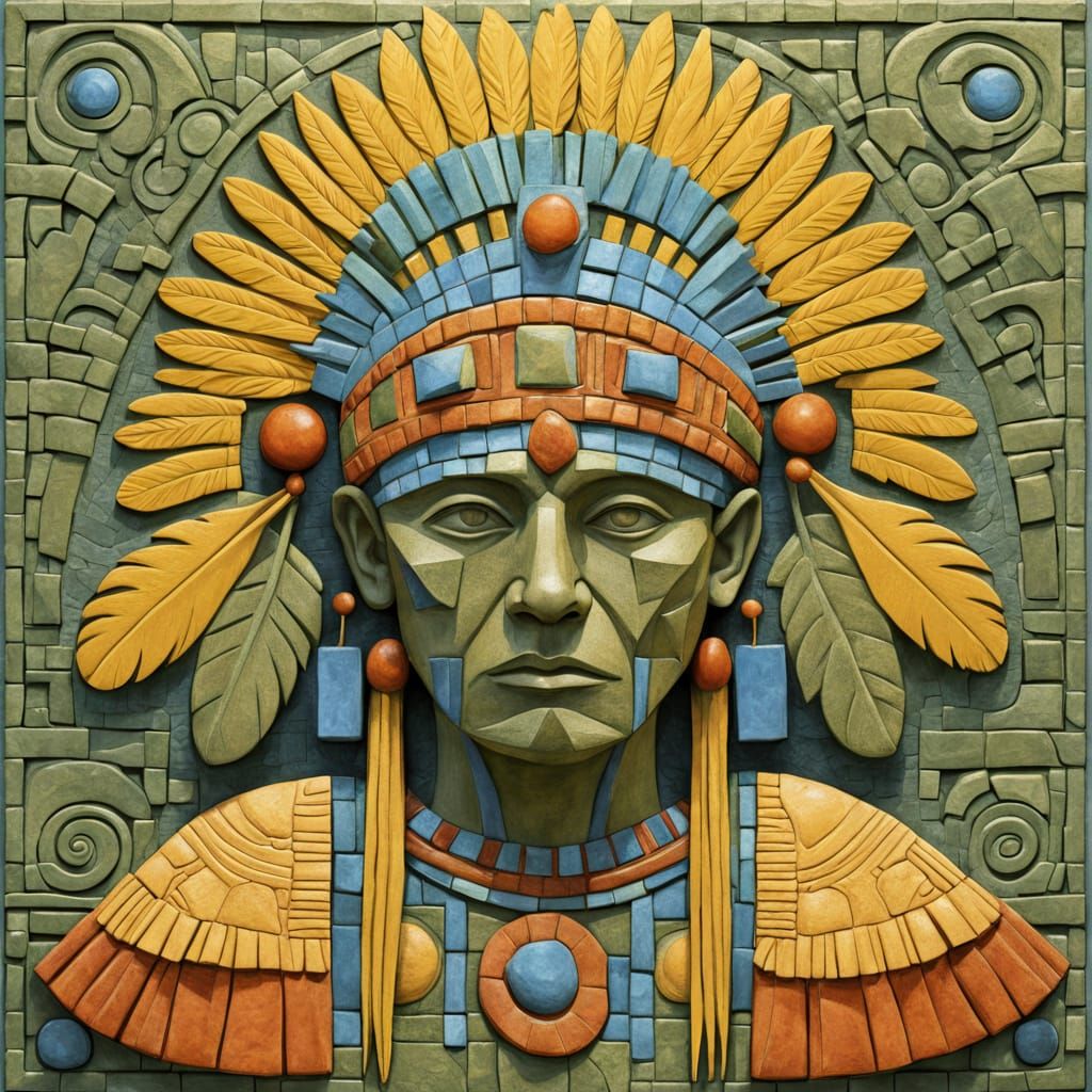 Intricate Peruvian Shaman in Esoteric Art Deco Relief