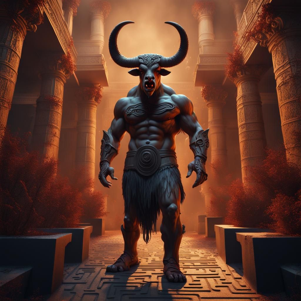 Minotaur in Halloween Maze: Detailed Matte Painting
