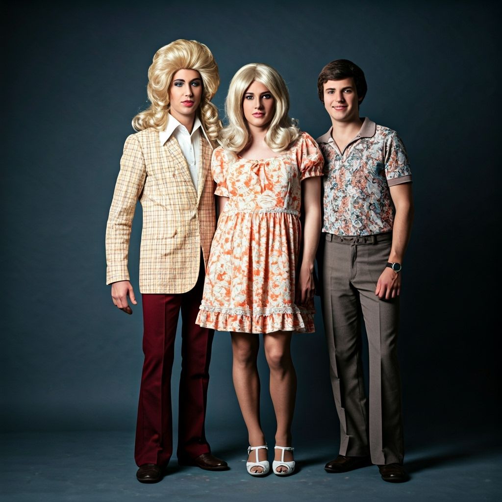 1970s Crossdresser Posing with Family in Studio