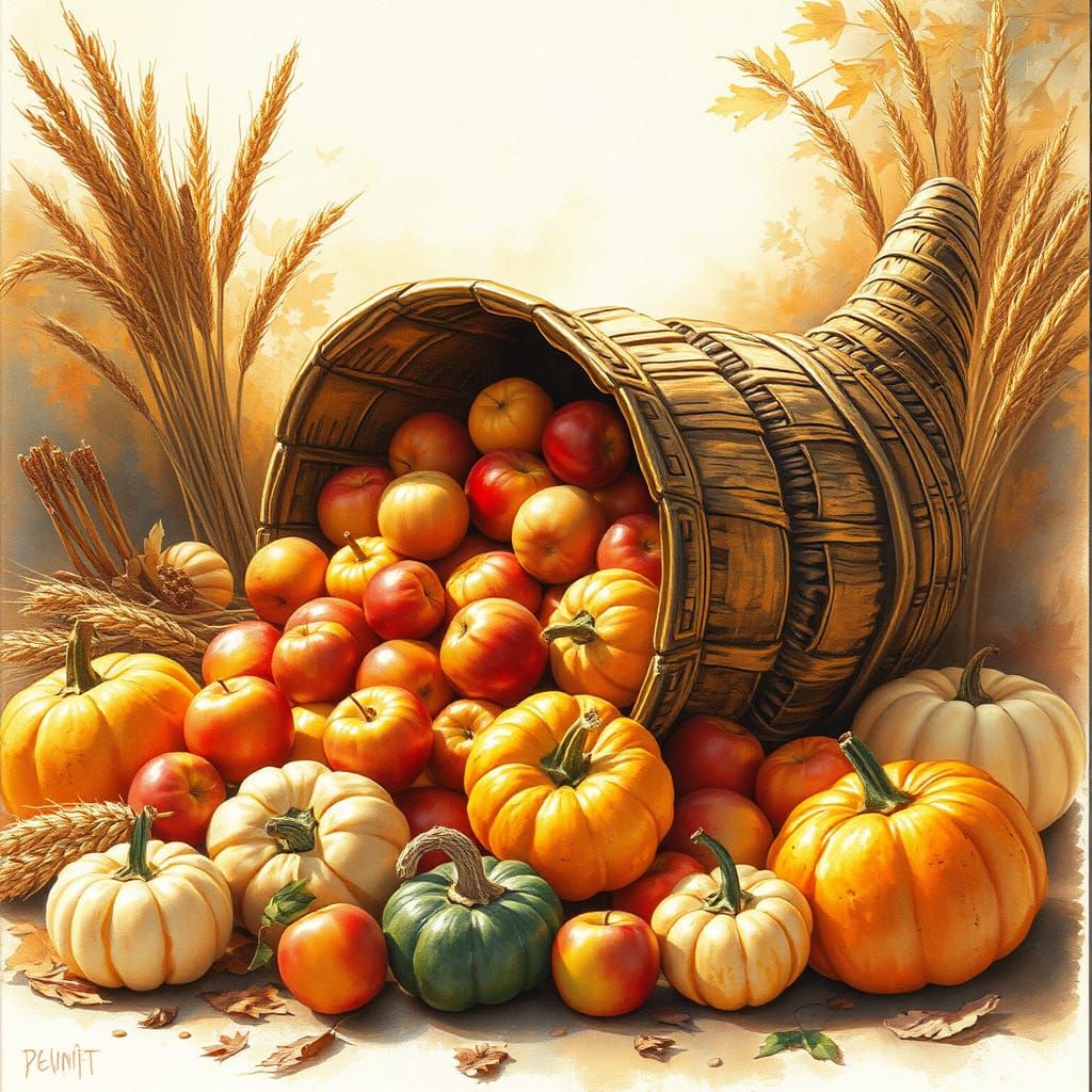 Autumn Cornucopia Overflowing with Harvest Bounty