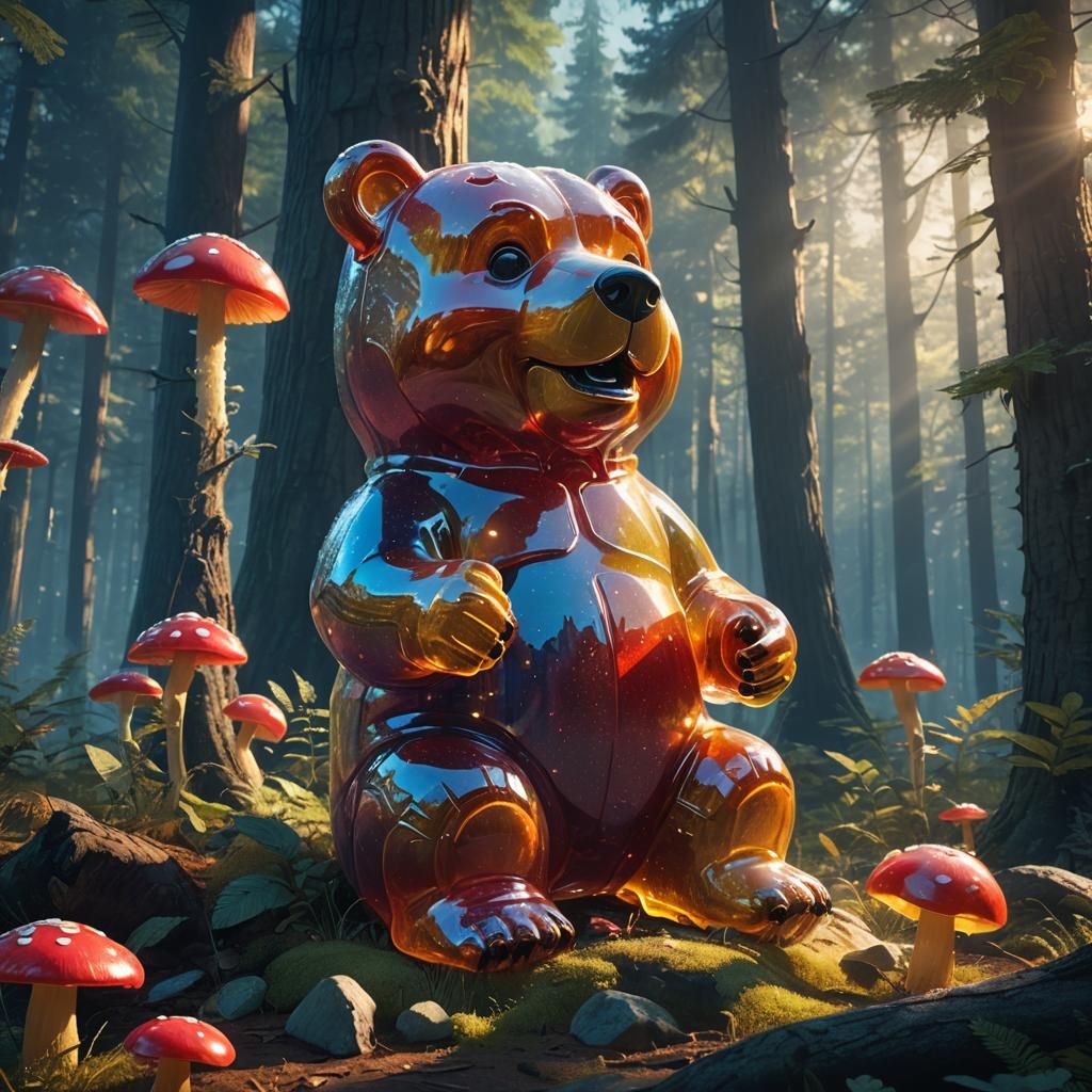 Giant Gummy Bear in Magical Forest Concept Art