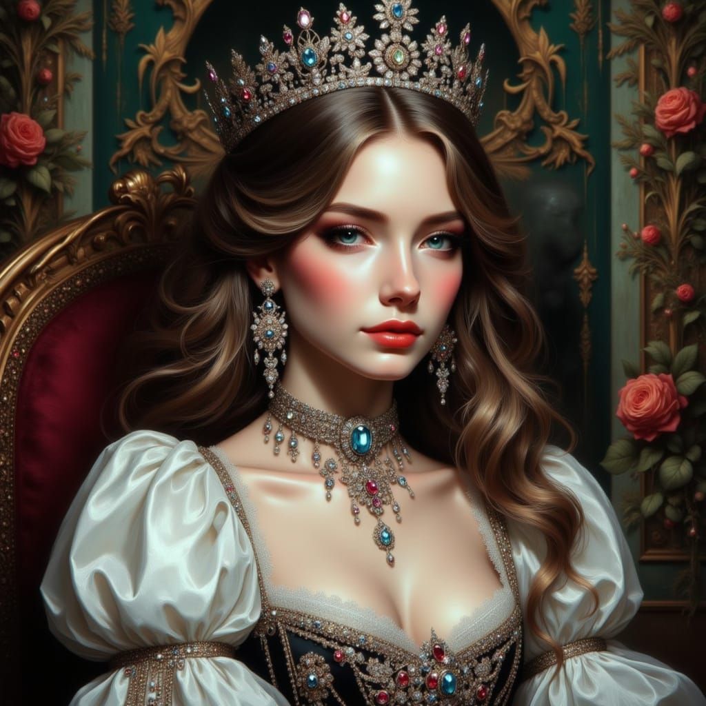 Lady Winter in White Silk Dress, Photorealistic Style