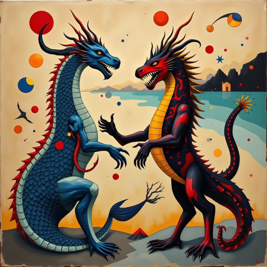 Majestic Dragon Battle in Moody Landscape