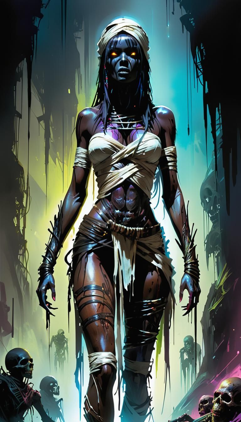 Ominous Futuristic Mummy Concept Art in Gothic Horror Style