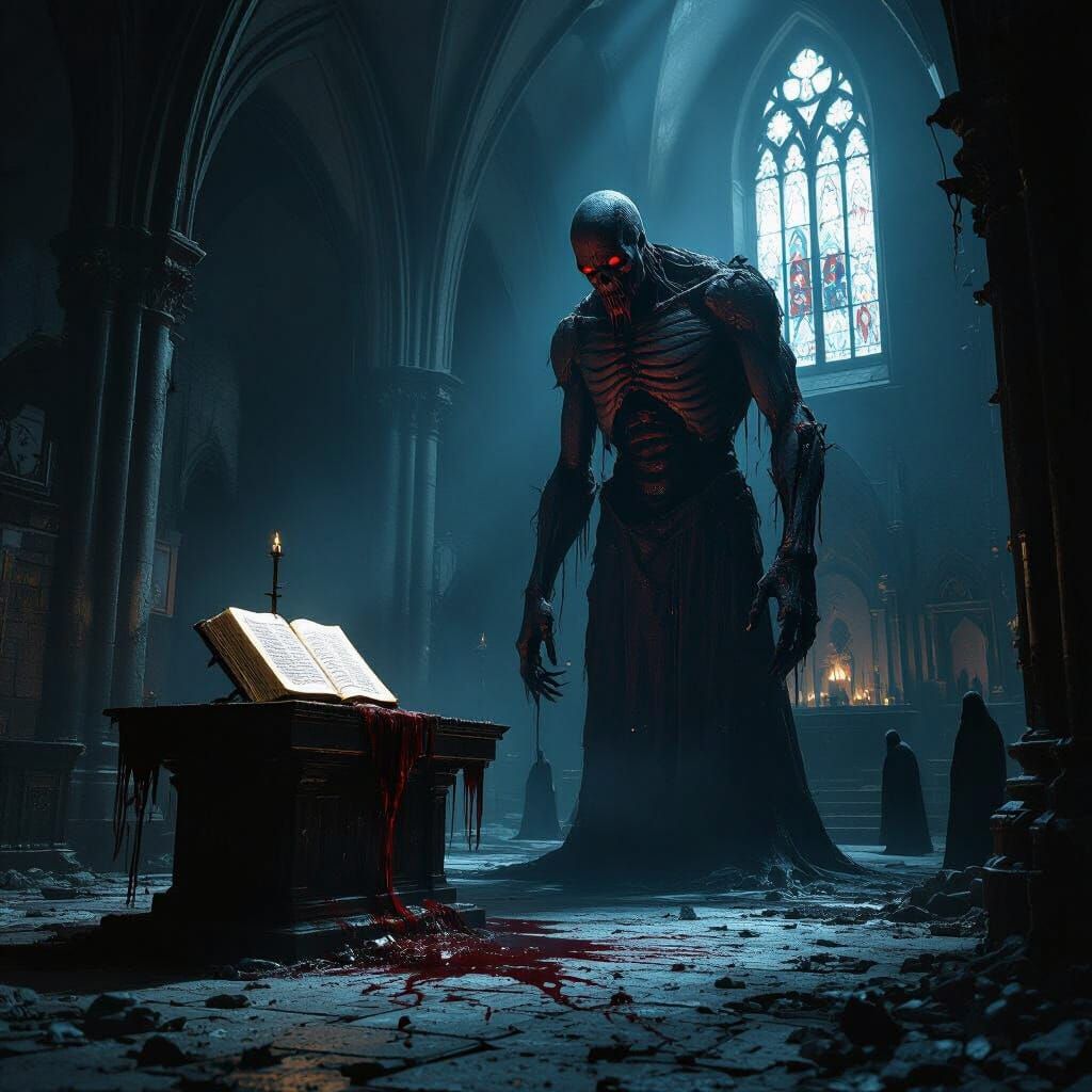 Horror Gothic Church with Monstrous Figure