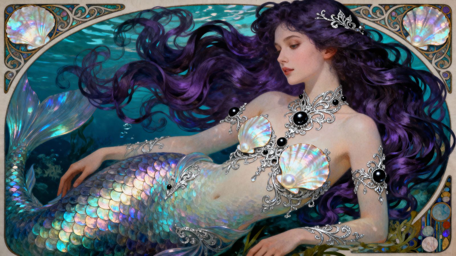 Gorgeous Mermaid in Art Nouveau Style