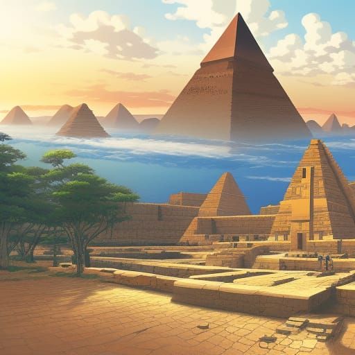 Egyptian Pyramids in Studio Ghibli Anime Style