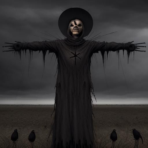 Laughing Crucified Scarecrow in Stormy Field