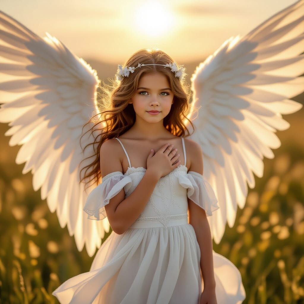 Angel Girl in Sunlight Fantasy Scene