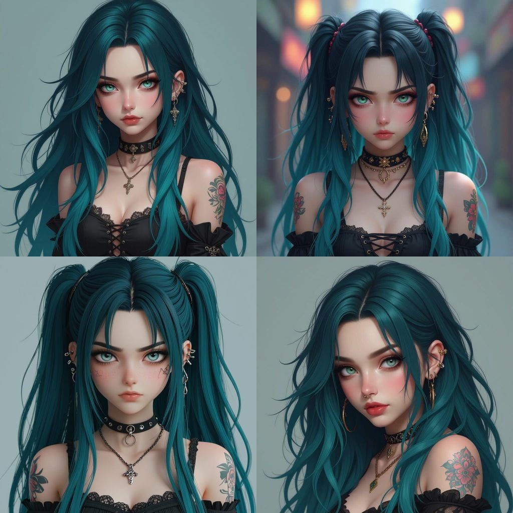 Gothic Girl With Wild Turquoise Hair and Piercings