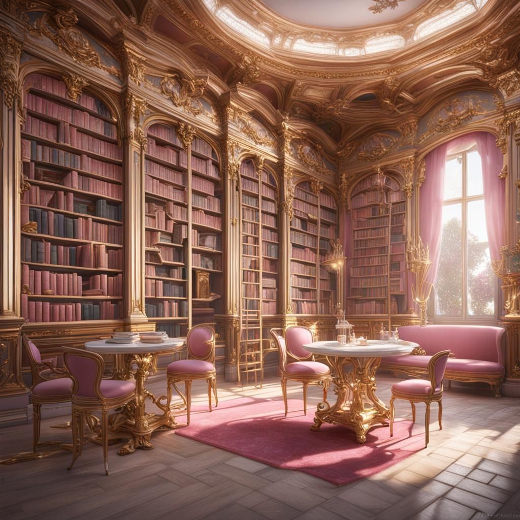 Parisian Library and Cafe in Fantasy Art Style