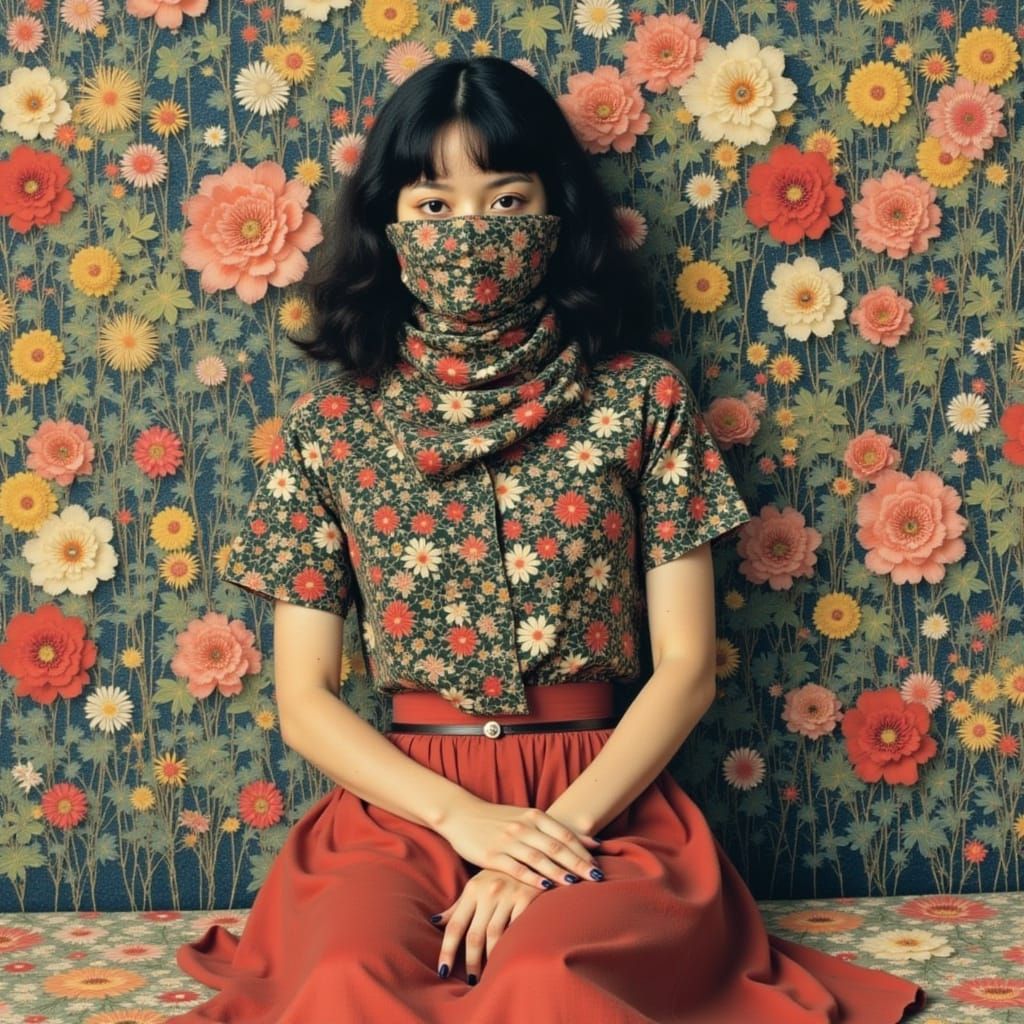 Floral Woman Portrait as Pop Surrealism Art