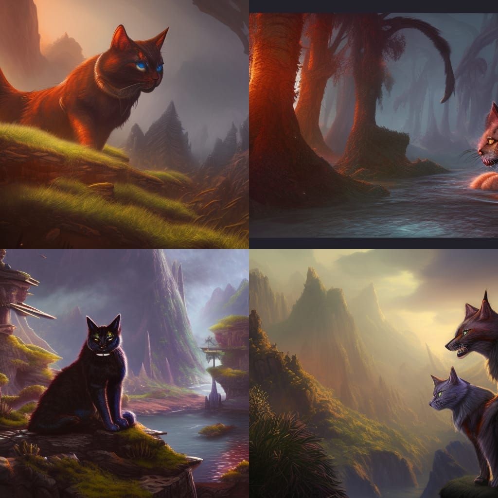 Detailed Matte Painting of Warrior Cats