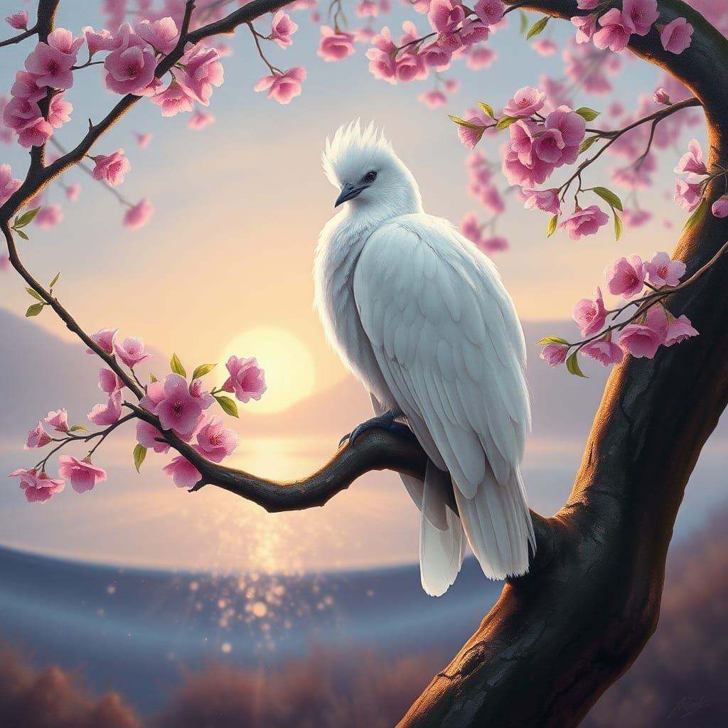 Shima Enaga Bird in Cherry Blossoms, Wet-on-Wet Oil Painting