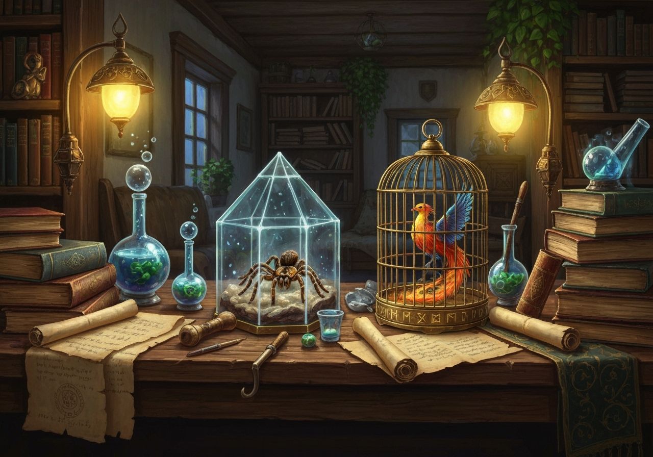 Sorcerer's Table with Magical Creatures and Artifacts