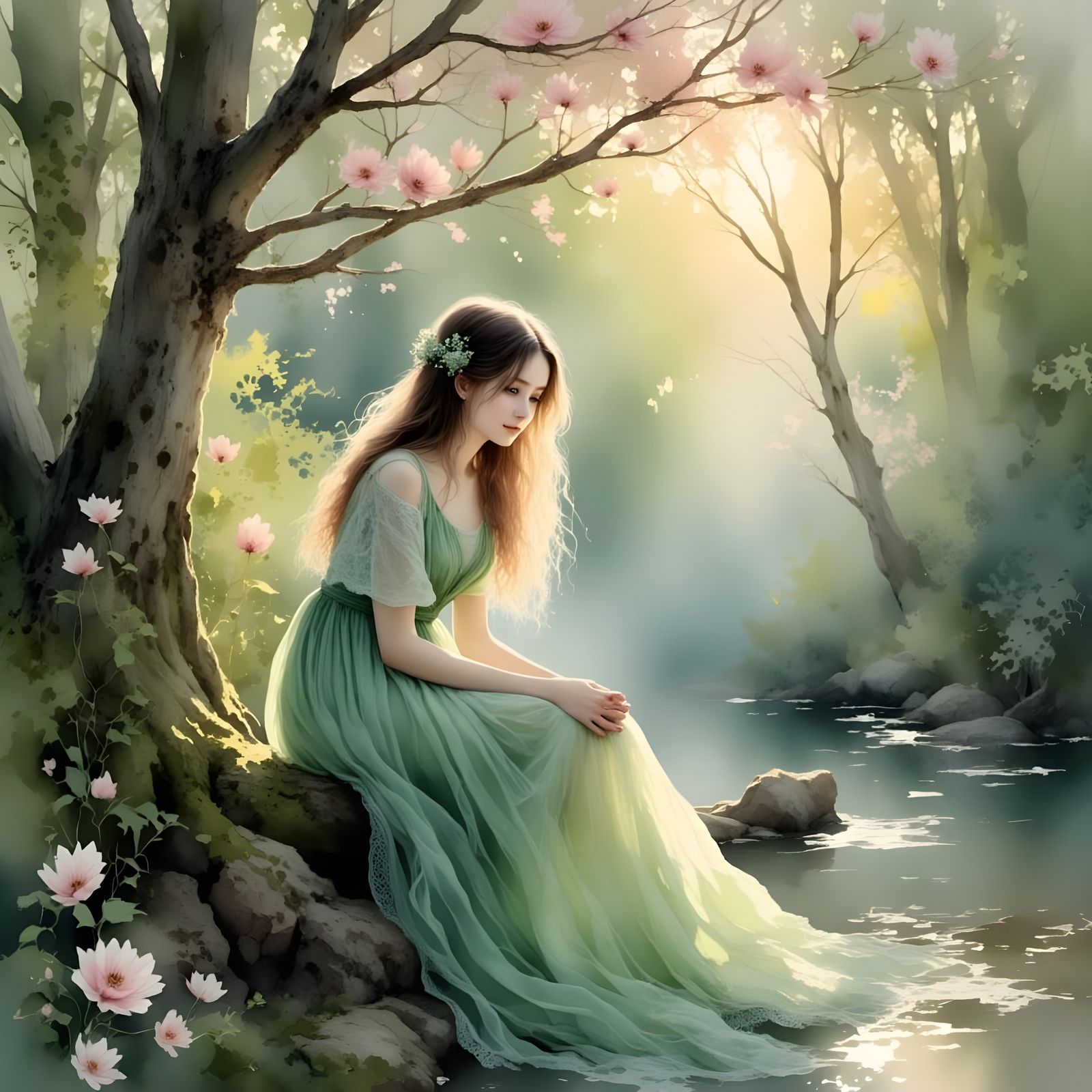 Norse Goddess of Medicine in Whimsical Watercolor Dreamscape