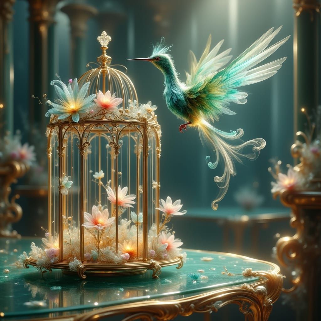 Hummingbird Above Birdcage in Crystal Palace