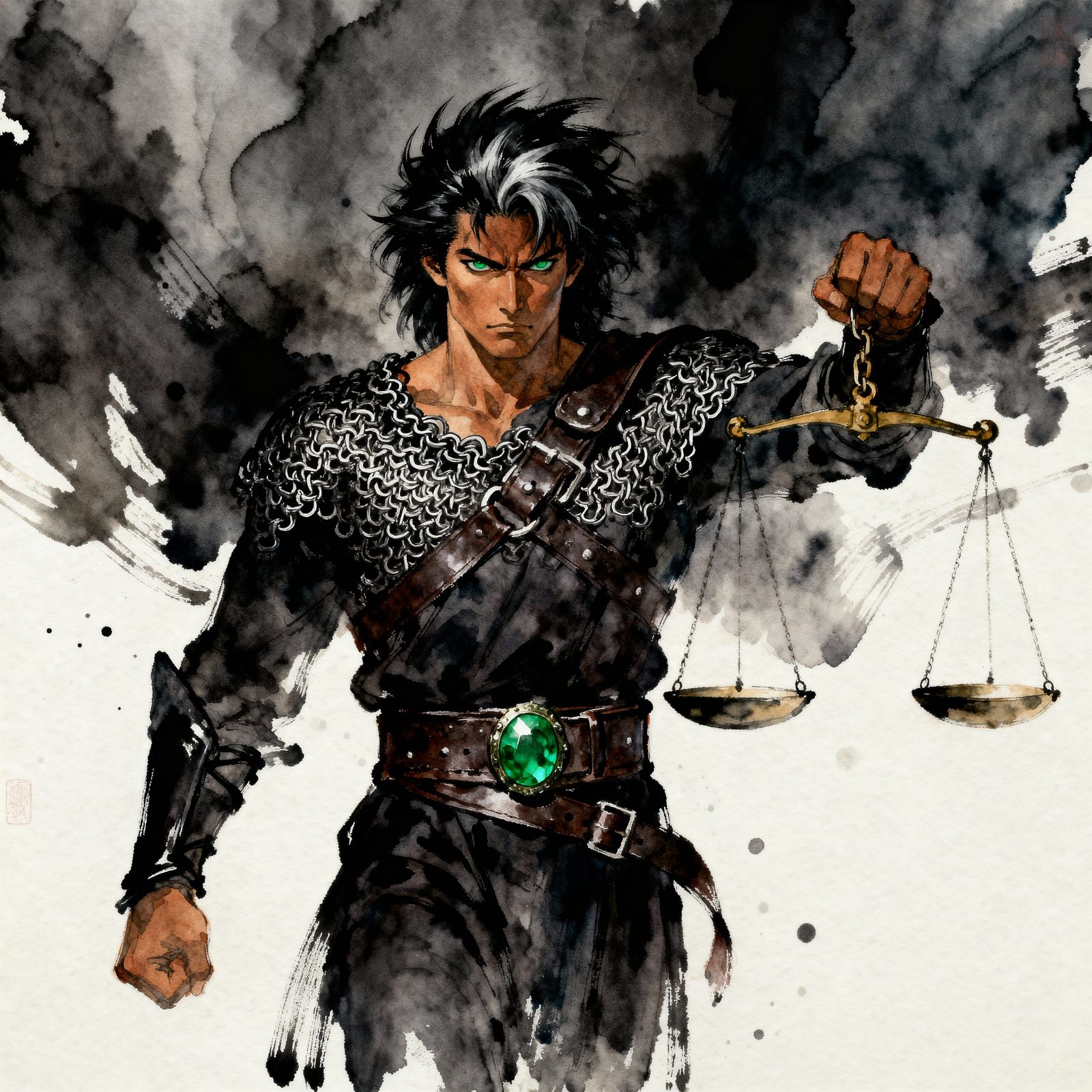 D&D Warrior with Judgement Scale, Ink Drawing