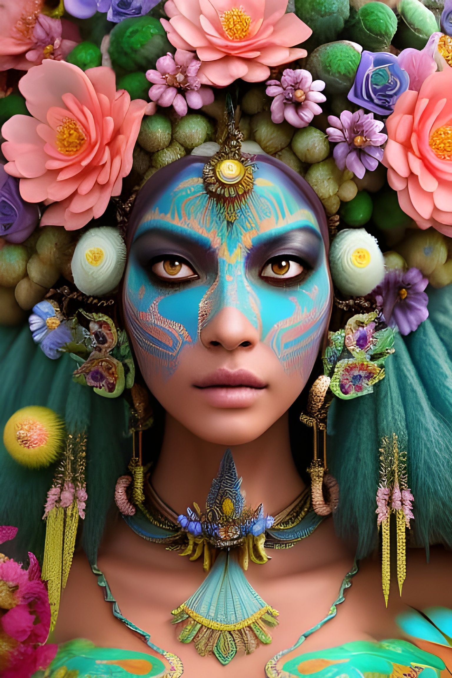 Aztec Flower Goddess of Beauty in Digital Art
