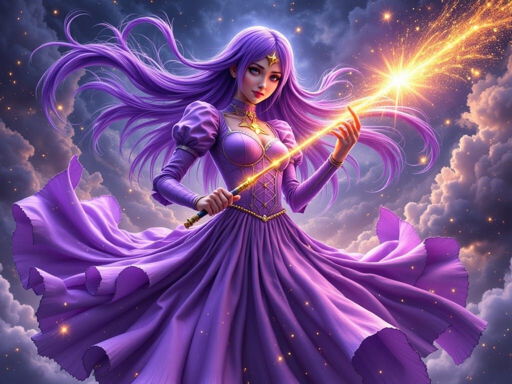 Anime Girl with Magic Staff in Hyperrealistic Style