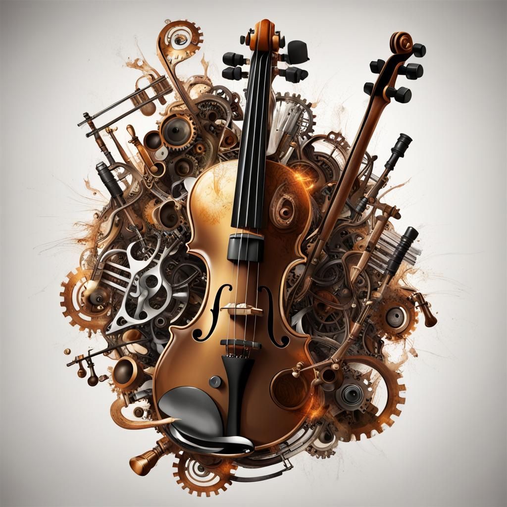 Steampunk Violin Machine with Musical Explosion
