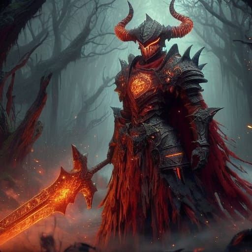 Surreal Dark Fantasy Crusader Knight in Haunted Forest